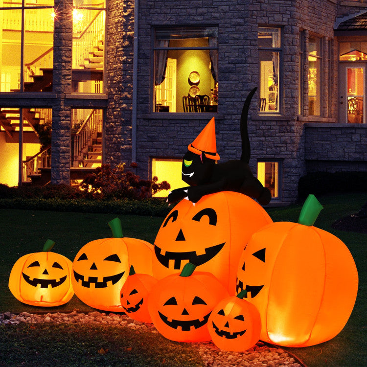 Halloween 7.5 Ft. Inflatable Pumpkin Combo with Witch Black Cat