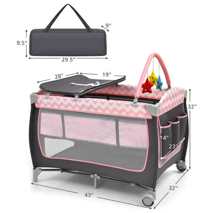 3-in-1 Portable Baby Playard with Zippered Door and Toy Bar