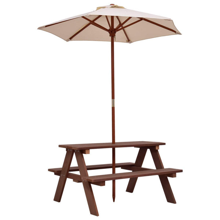 4-Seat Outdoor Kids Picnic Table Bench Set with Removable Umbrella