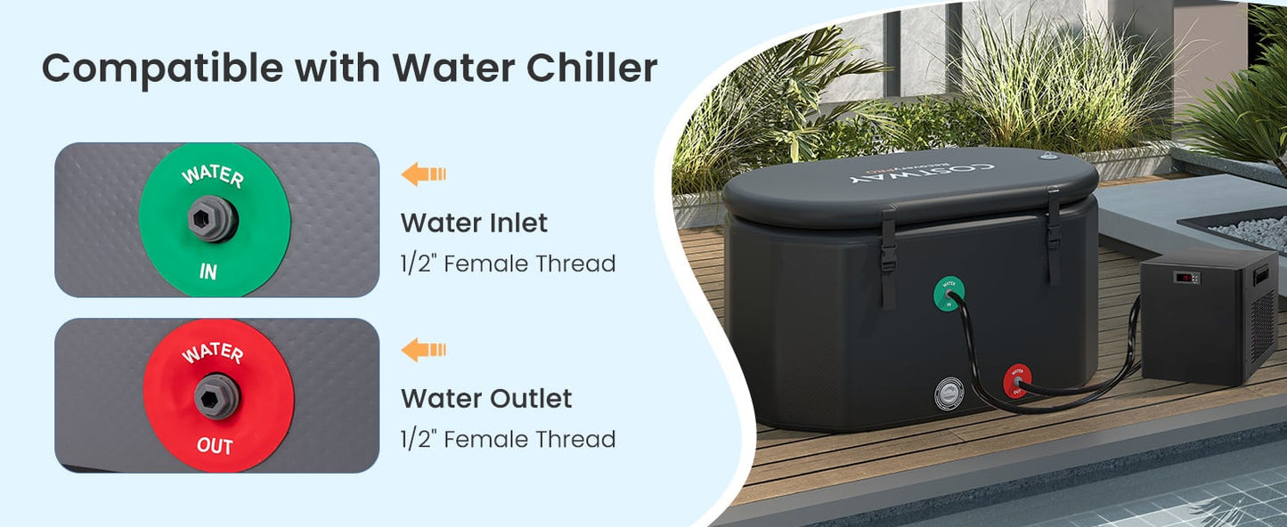 XL 129 Gal Oval Ice Bath Tub with Cover and Hand Pump for Athletes