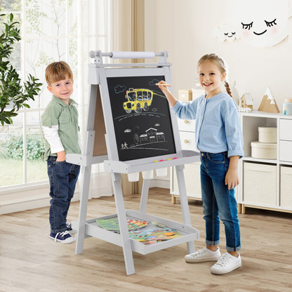 3-in-1 Double-sided Art Easel with Chalkboard and Magnetic Whiteboard