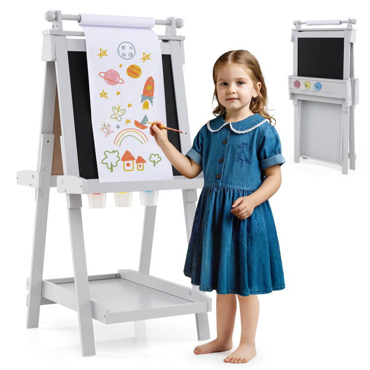 3-in-1 Double-sided Art Easel with Chalkboard and Magnetic Whiteboard