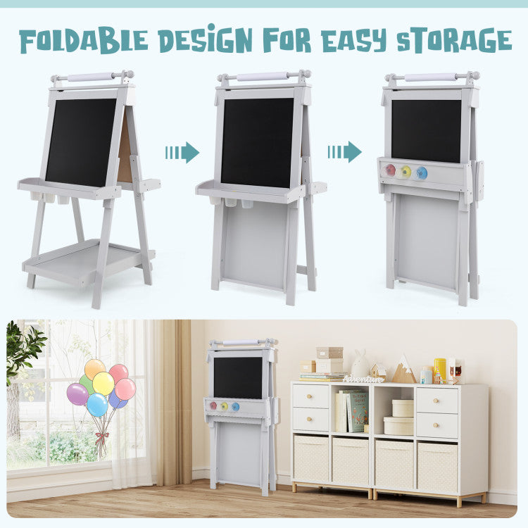 3-in-1 Double-sided Art Easel with Chalkboard and Magnetic Whiteboard