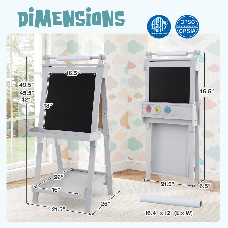 3-in-1 Double-sided Art Easel with Chalkboard and Magnetic Whiteboard