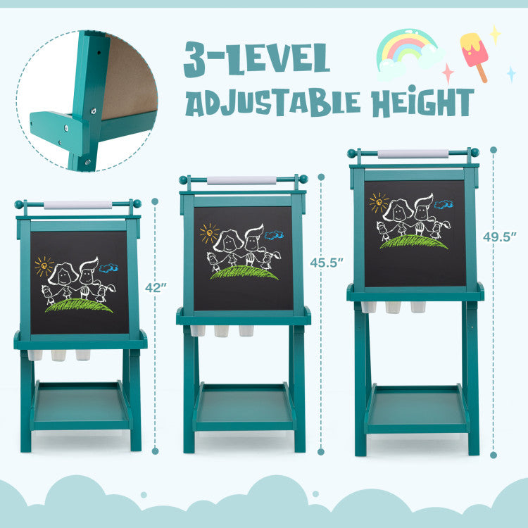 3-in-1 Double-sided Art Easel with Chalkboard and Magnetic Whiteboard