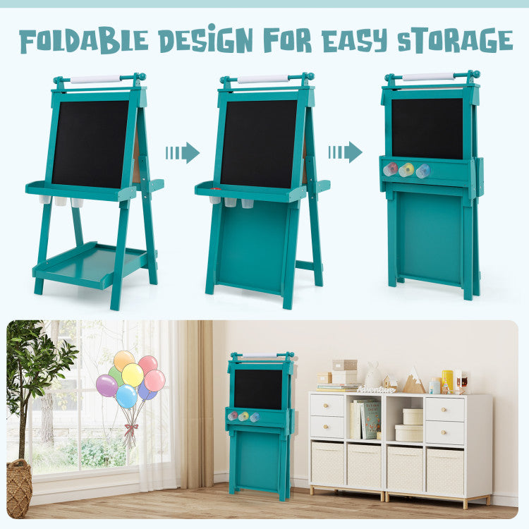 3-in-1 Double-sided Art Easel with Chalkboard and Magnetic Whiteboard
