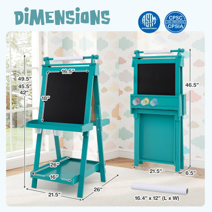 3-in-1 Double-sided Art Easel with Chalkboard and Magnetic Whiteboard