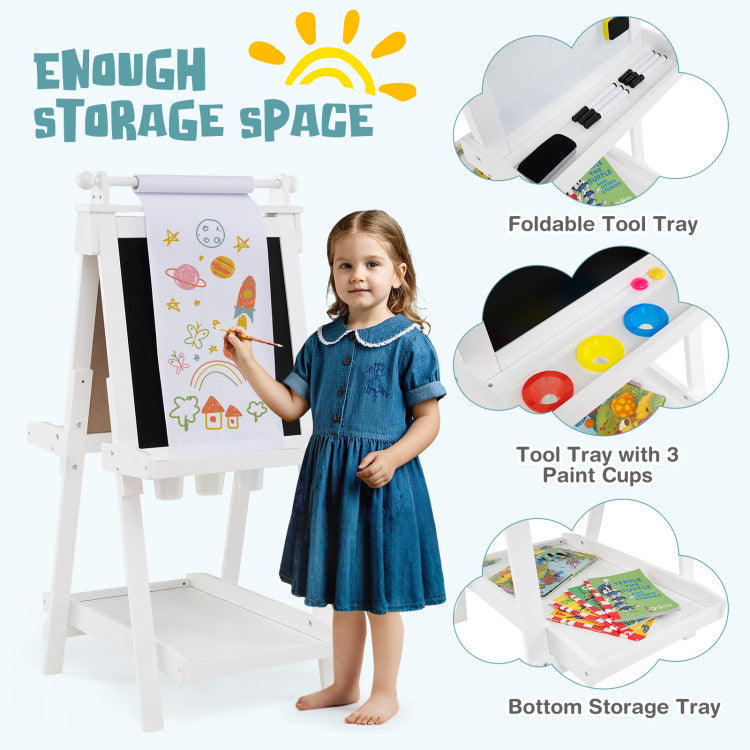3-in-1 Double-sided Art Easel with Chalkboard and Magnetic Whiteboard