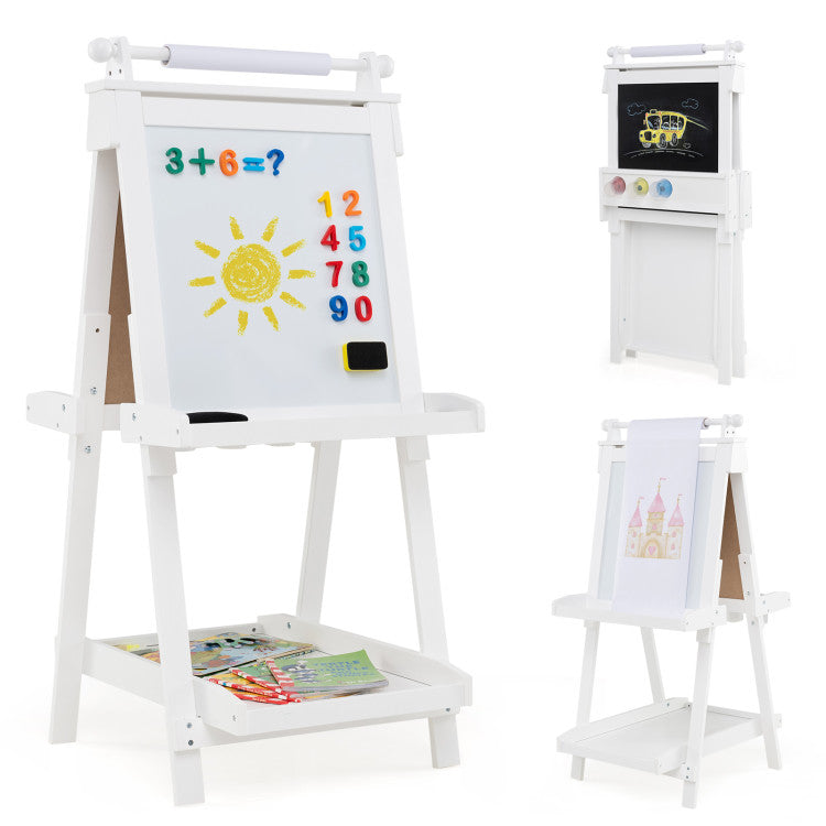 3-in-1 Double-sided Art Easel with Chalkboard and Magnetic Whiteboard