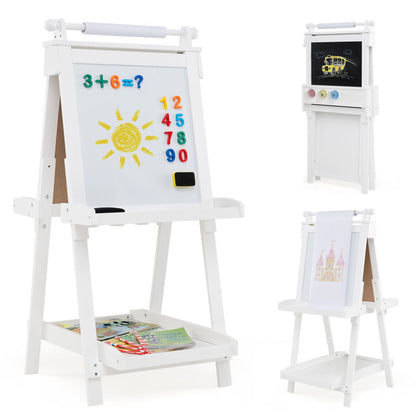 3-in-1 Double-sided Art Easel with Chalkboard and Magnetic Whiteboard