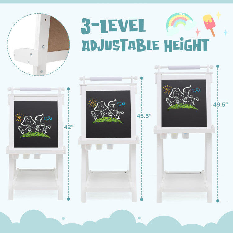 3-in-1 Double-sided Art Easel with Chalkboard and Magnetic Whiteboard