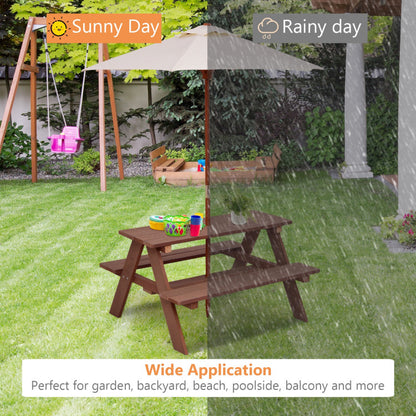 4-Seat Outdoor Kids Picnic Table Bench Set with Removable Umbrella