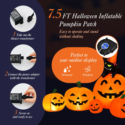 Halloween 7.5 Ft. Inflatable Pumpkin Combo with Witch Black Cat