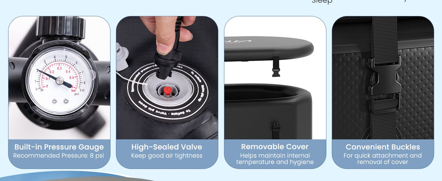 XL 129 Gal Oval Ice Bath Tub with Cover and Hand Pump for Athletes