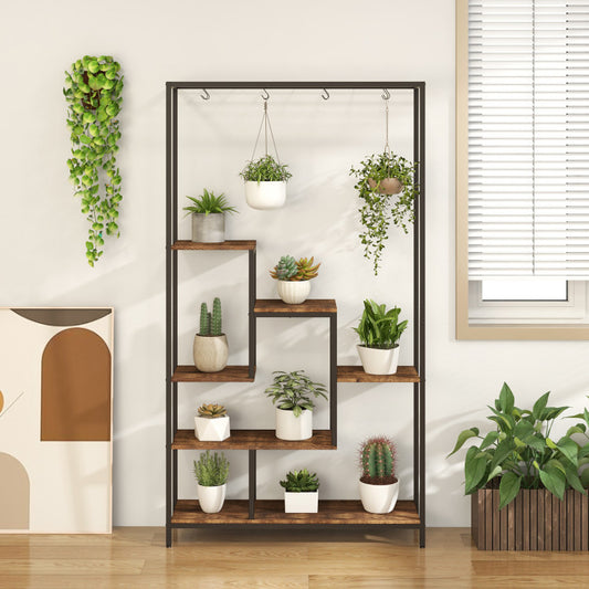 6-Tier Tall Plant Stand with 10 Hanging Hooks