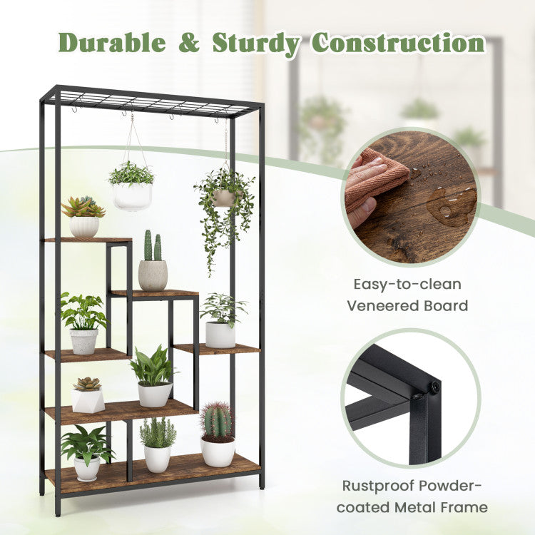 6-Tier Tall Plant Stand with 10 Hanging Hooks