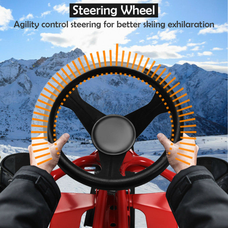 Snow Sled with Steering Wheel and Double Brakes Pull Rope Slider