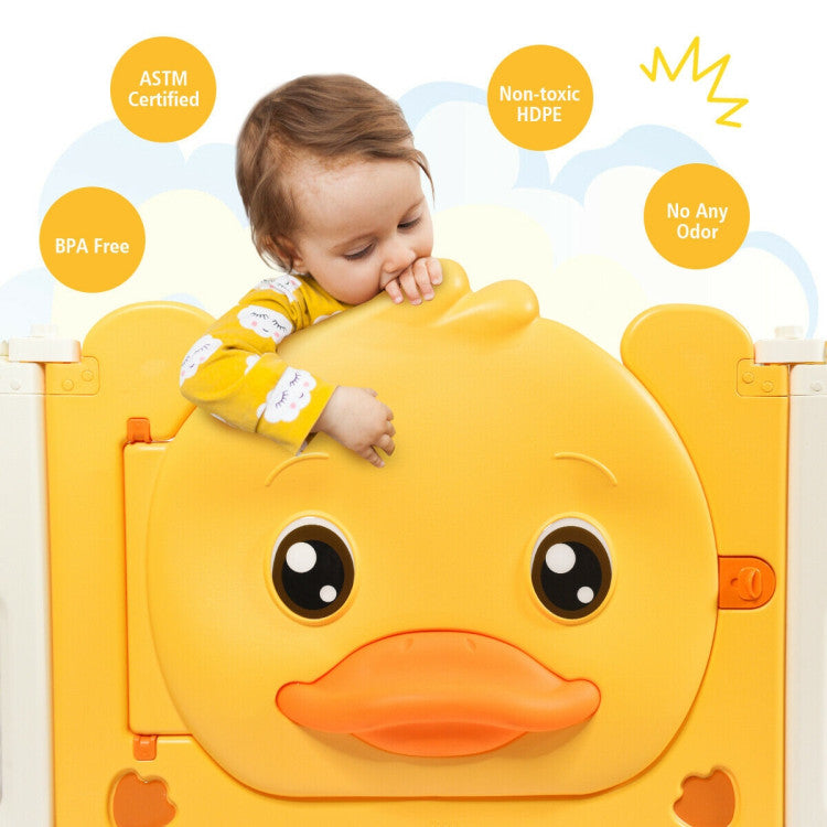 Portable Baby Playpen with Yellow Duck Pattern and Non-Slip Rubber Bases