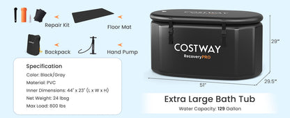 XL 129 Gal Oval Ice Bath Tub with Cover and Hand Pump for Athletes