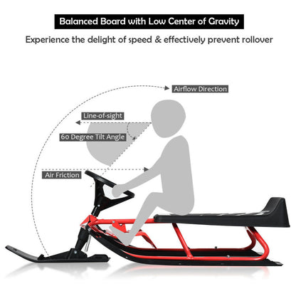 Snow Sled with Steering Wheel and Double Brakes Pull Rope Slider
