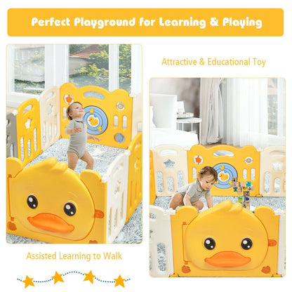 Portable Baby Playpen with Yellow Duck Pattern and Non-Slip Rubber Bases