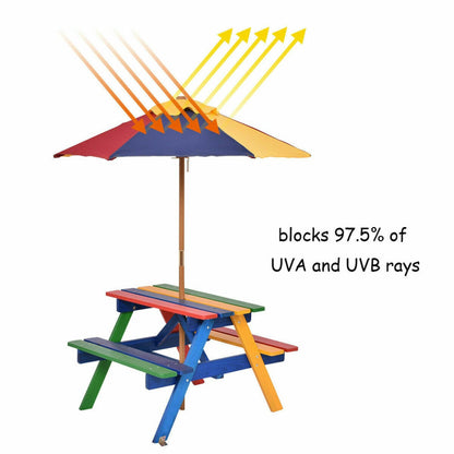 4-Seat Outdoor Kids Picnic Table Bench Set with Removable Umbrella