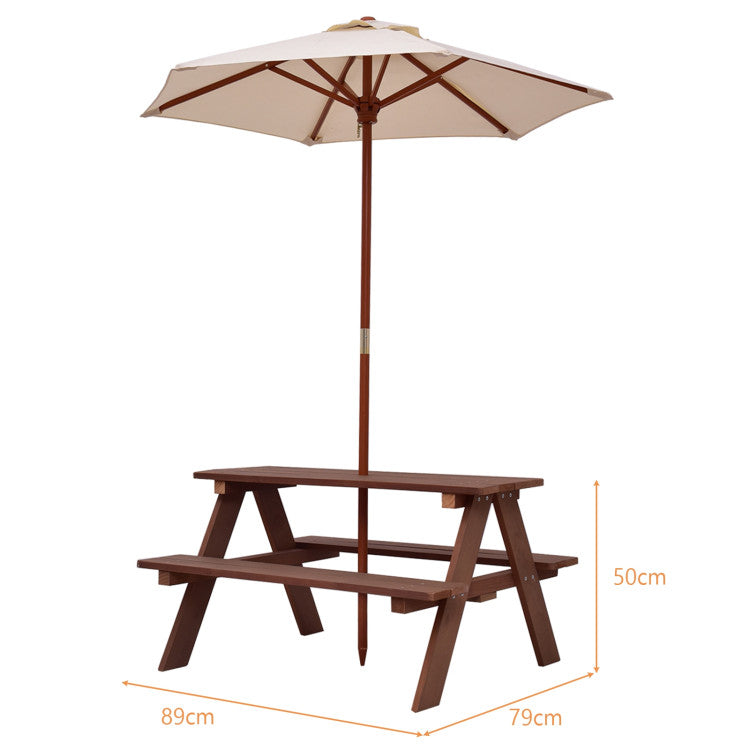 4-Seat Outdoor Kids Picnic Table Bench Set with Removable Umbrella