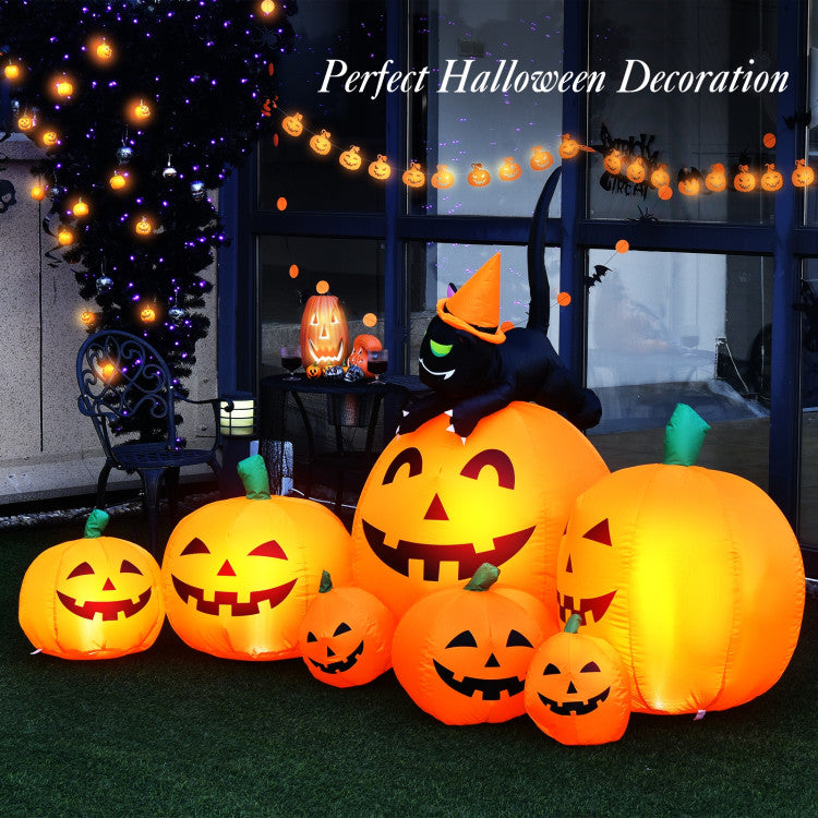 Halloween 7.5 Ft. Inflatable Pumpkin Combo with Witch Black Cat