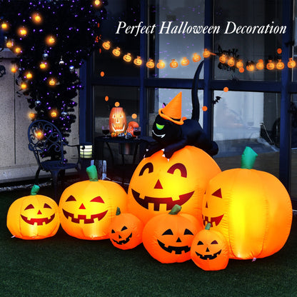 Halloween 7.5 Ft. Inflatable Pumpkin Combo with Witch Black Cat
