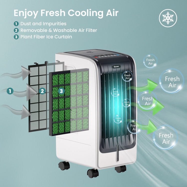 110V Portable Cooling Evaporative Fan with 3-Speed and 8H Timer Function