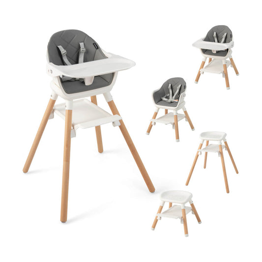 6 in 1 Convertible Highchair with Safety Harness and Removable Tray