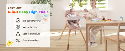 6 in 1 Convertible Highchair with Safety Harness and Removable Tray