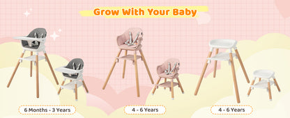 6 in 1 Convertible Highchair with Safety Harness and Removable Tray