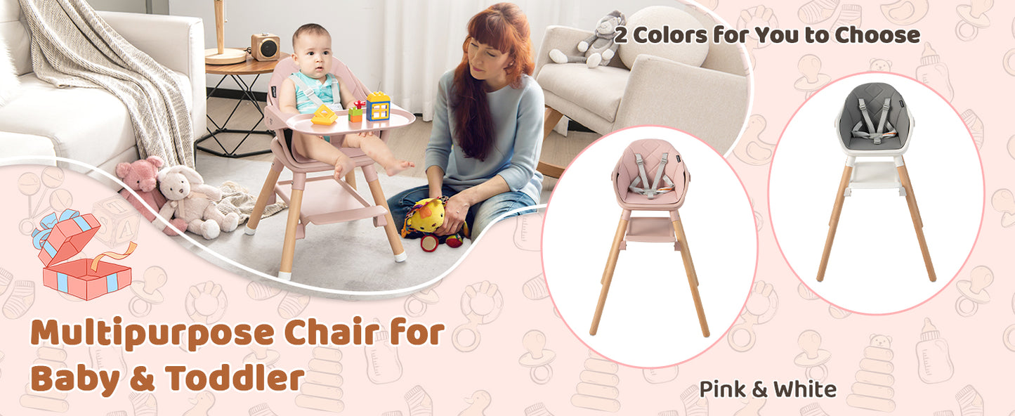 6 in 1 Convertible Highchair with Safety Harness and Removable Tray