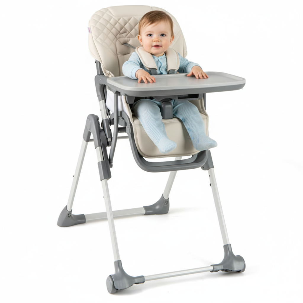Foldable High Chair with Footrest and Detachable Tray