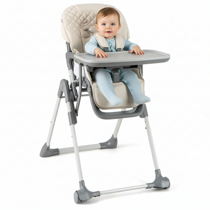 Foldable High Chair with Footrest and Detachable Tray