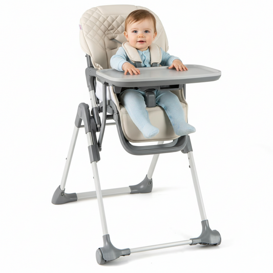 Foldable High Chair with Footrest and Detachable Tray