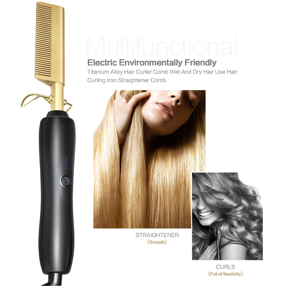 Heating Comb Straightener Electric Hot Comb Flat Iron