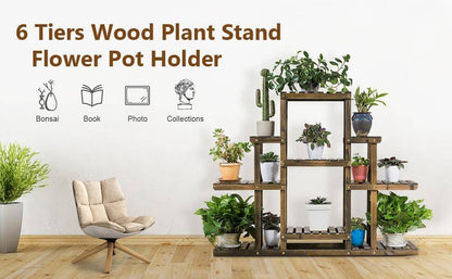 6-Tier Flower Wood Stand Plant Display Rack Storage Shelf