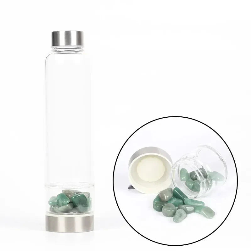 550ML Natural Stone Quartz Crystal Glass Water Bottle