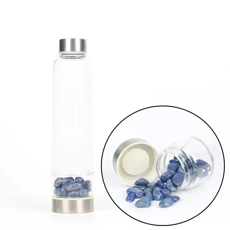 550ML Natural Stone Quartz Crystal Glass Water Bottle