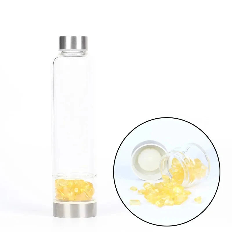 550ML Natural Stone Quartz Crystal Glass Water Bottle