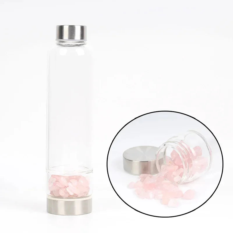 550ML Natural Stone Quartz Crystal Glass Water Bottle