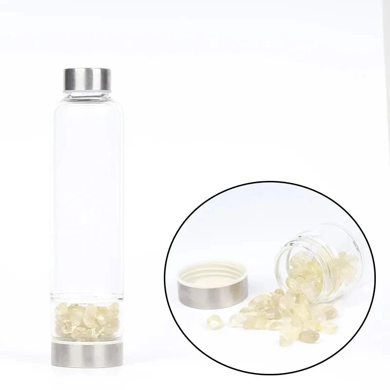 550ML Natural Stone Quartz Crystal Glass Water Bottle