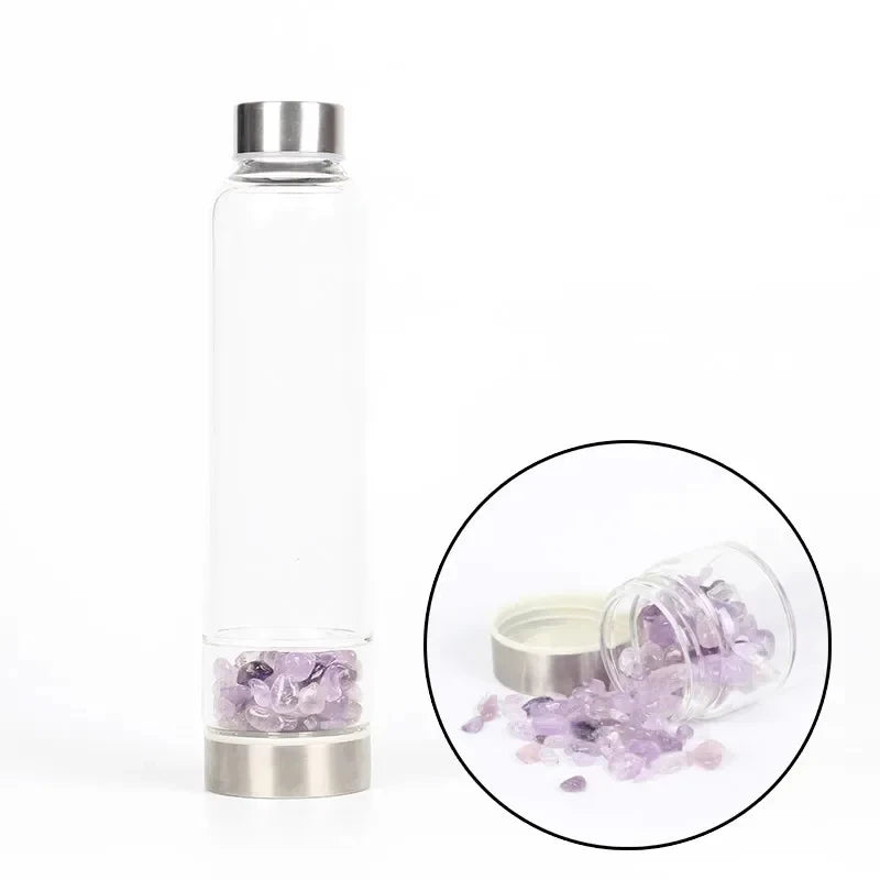 550ML Natural Stone Quartz Crystal Glass Water Bottle