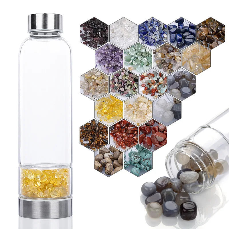 550ML Natural Stone Quartz Crystal Glass Water Bottle