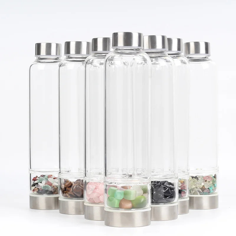 550ML Natural Stone Quartz Crystal Glass Water Bottle