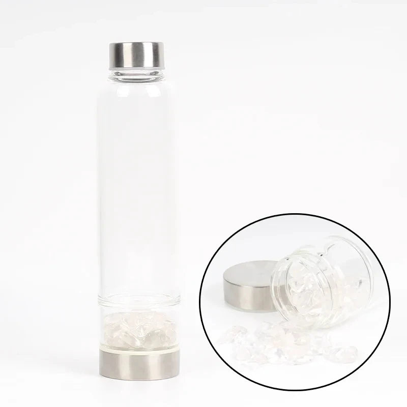 550ML Natural Stone Quartz Crystal Glass Water Bottle