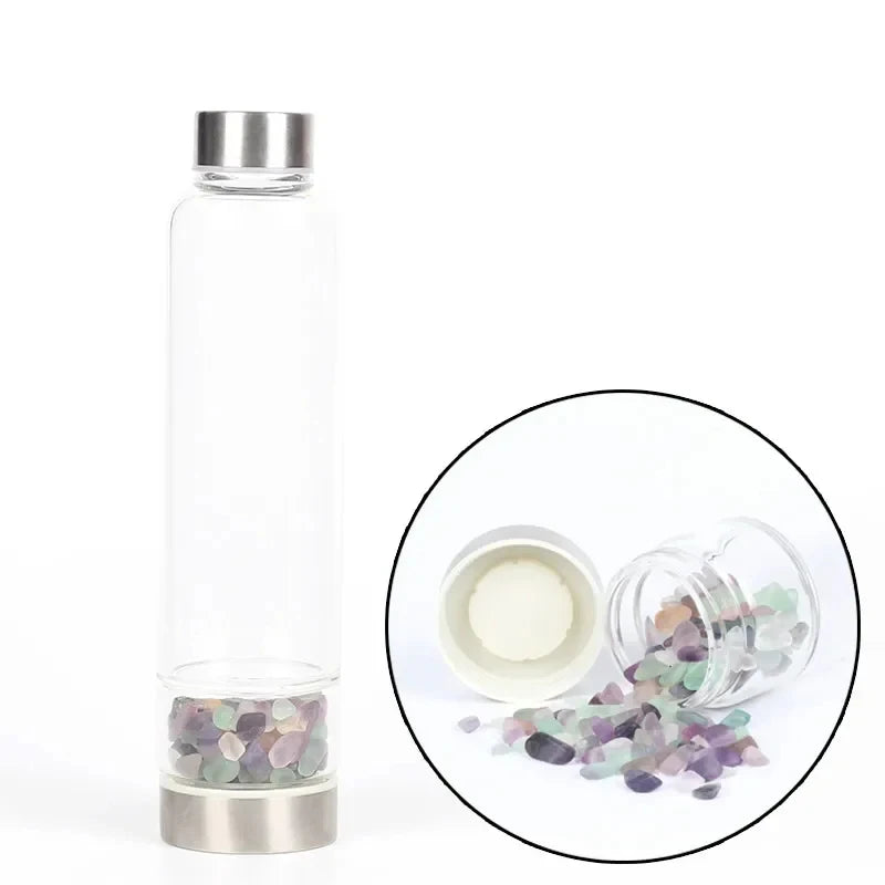 550ML Natural Stone Quartz Crystal Glass Water Bottle