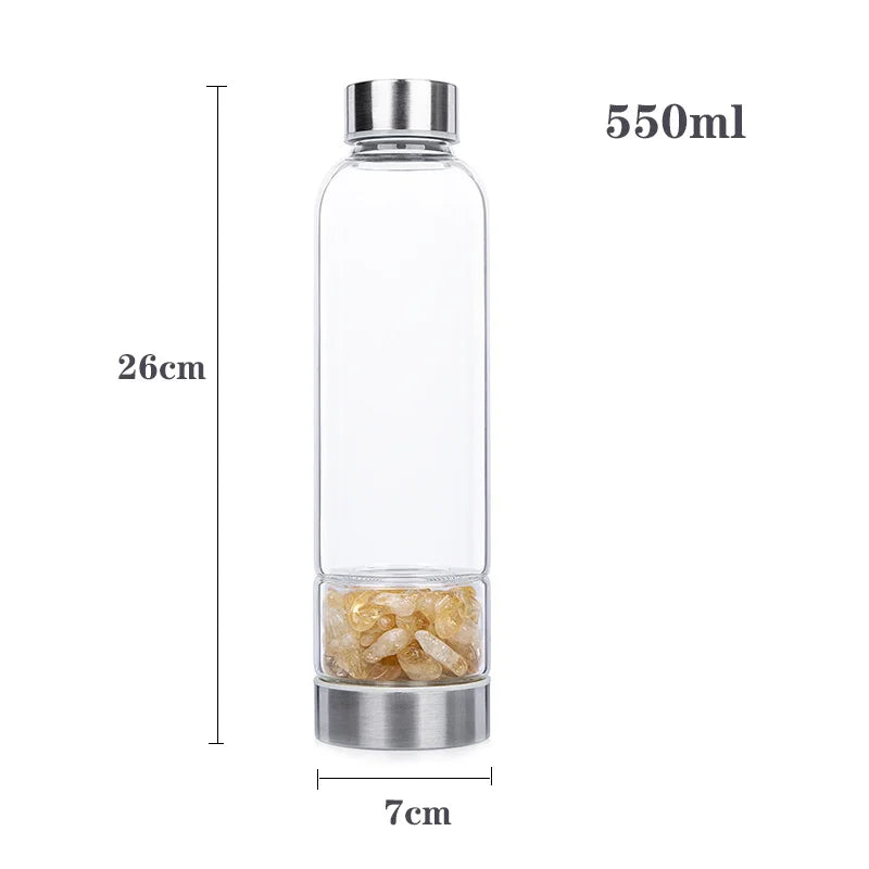 550ML Natural Stone Quartz Crystal Glass Water Bottle